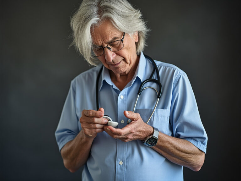 Doctor looking at a patients diabetes readings.